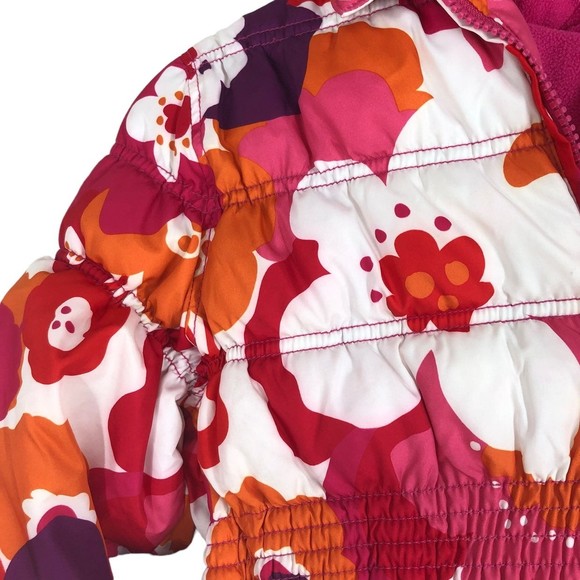 Gymboree Girl sz 7-8 Floral Puffer Coat, Jacket W/Pink Fleece Lining - Picture 4 of 7